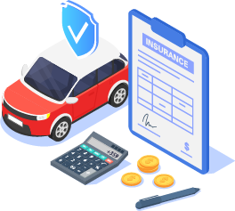 Graphic of a car, a calculator, and a signed document